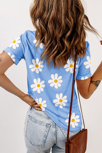 Blue Tee with Flowers