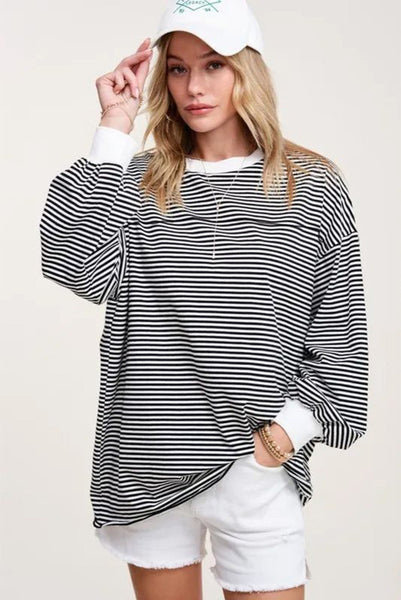 Oversized Black and White Striped Top