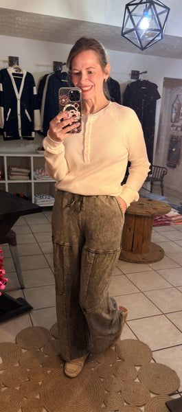 Vintage Green Mineral Wash Boho Pants