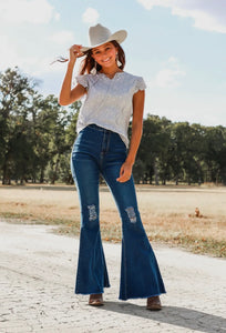 Curvy Flare Distressed Jeans - Stretchy