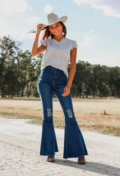 Curvy Flare Distressed Jeans - Stretchy