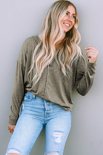 Olive Green Henley Long Sleeve Top