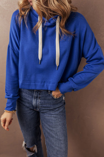 Cropped Blue Hooded Pullover