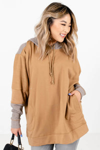 Tan and Taupe Waffle Knit Hooded Pullover