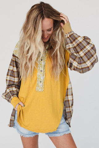 Yellow Plaid and Floral Top