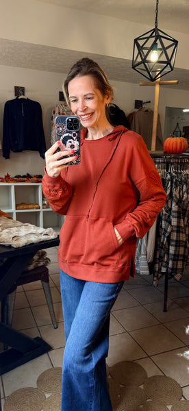 Chestnut Quilted Brown Patchwork Exposed Seam Hooded Pullover