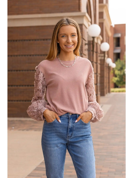 Mauve Pink Lace Sleeve Top