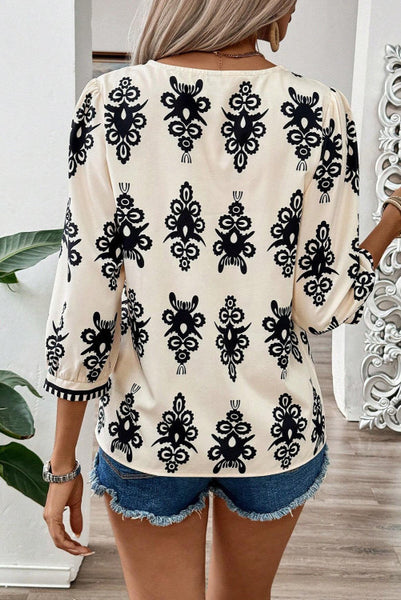 Vintage Print V-neck Top