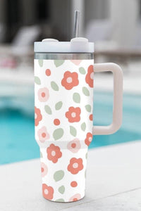 Shimmery Orange Floral Insulated Tumbler with Handle - Eco - 40 oz