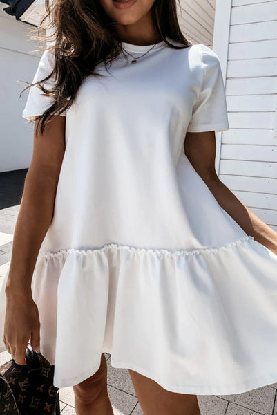 White Drop Waist Dress with Ruffle Details