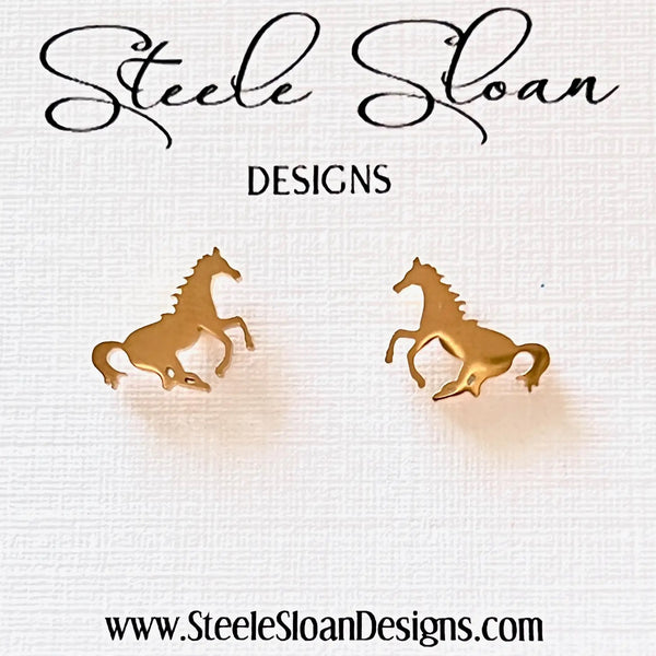 Gold Horse Stud Earrings - Off to the Races - Bluegrass State - Kentucky Races - Derby