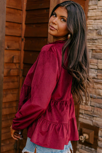 Red Corduroy Tiered Babydoll Top