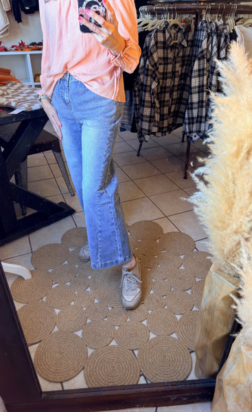 Pleat Detailed Wide Legged Ankle Jeans