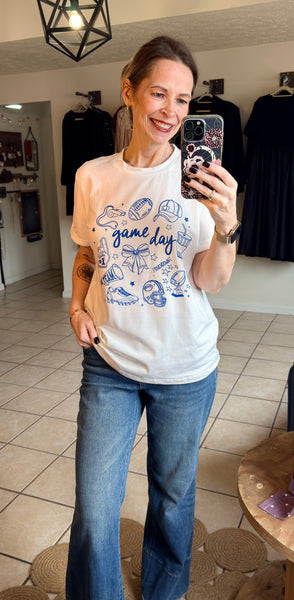 White Tee with Royal Blue Game Day Graphics - Football