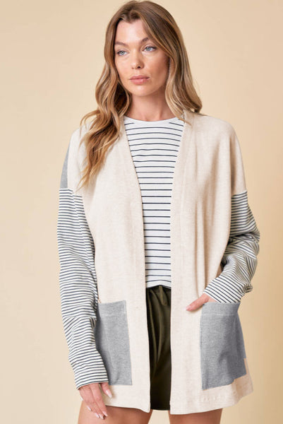 Open Front Colorblock Cardigan