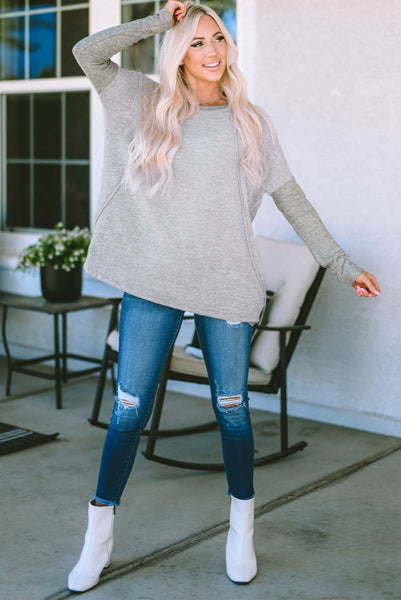 Heathered Gray Longer Length Long Sleeve Top