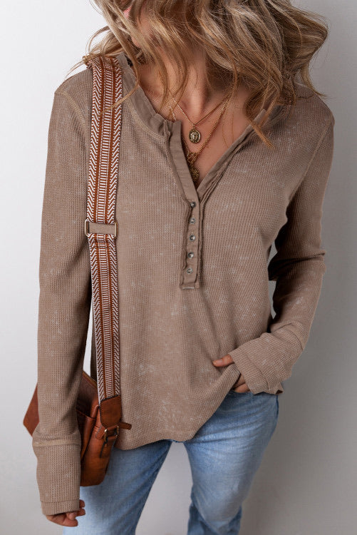 Coffee Waffle Knit Mineral Wash Henley