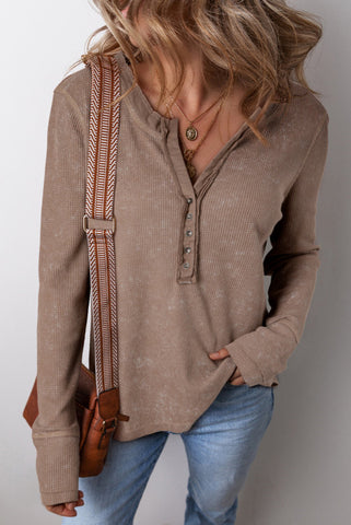 Coffee Waffle Knit Mineral Wash Henley