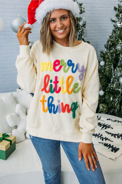 Beige Corded MERRY LITTLE THING Long Sleeve Pullover