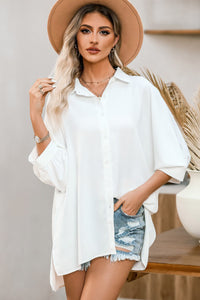 White Oversized Button Up Top