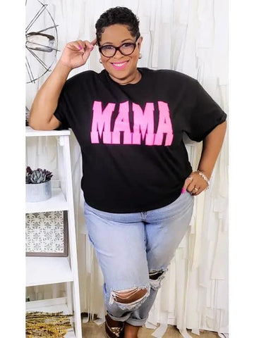 Black Tee with Bright Pink ‘MAMA’ Print