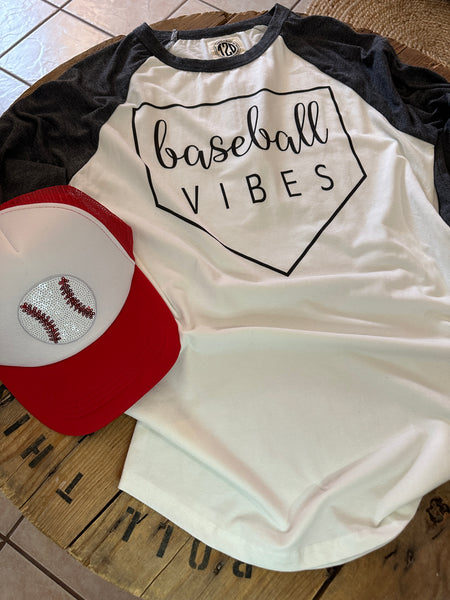 Basebal Vibes Tee  - Raglan - Baseball Mom - Baseball Season - Super Soft