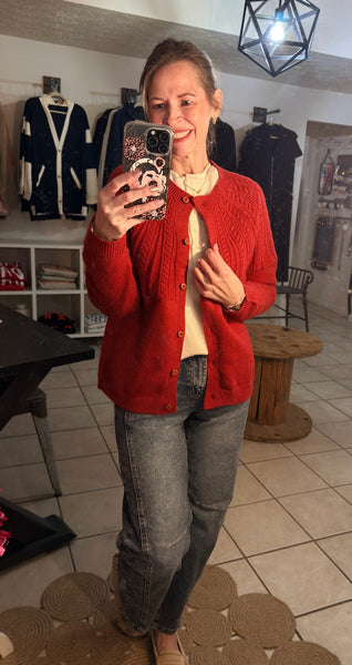 Red Dahlia Textured Detail Long Sleeve Button Down Sweater Knit Cardigan