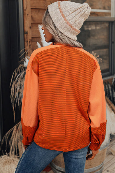 Orange Striped Colorblocked Collared Henley Pullover