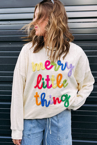 Beige Corded MERRY LITTLE THING Long Sleeve Pullover