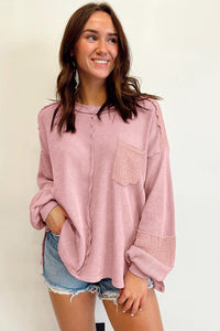 Mauve Pink Exposed Seam Patch Pocket Top