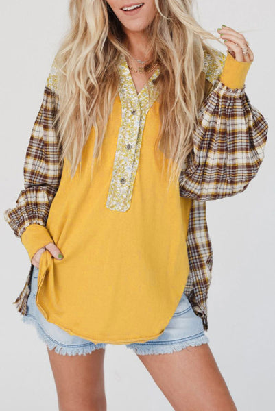 Yellow Plaid and Floral Top