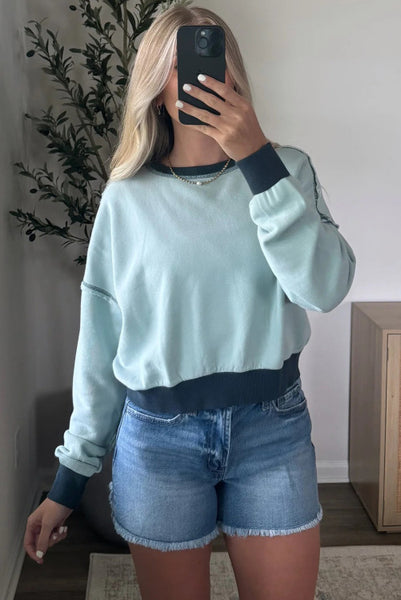 Iceland Blue with Contrast Trim and Stitching Sweatshirt Pullover