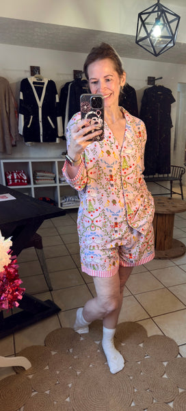 Pink Nutcracker Print Christmas Holiday Shorts and Top Lounge Set