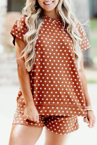 Brown Polka Dot Top and Shorts Set