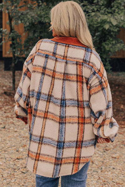 Curvy Orange and Blue Plaid Cozy Button Up Shacket