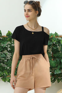 Mocha Shorts with Side Slits and Functional Drawstring