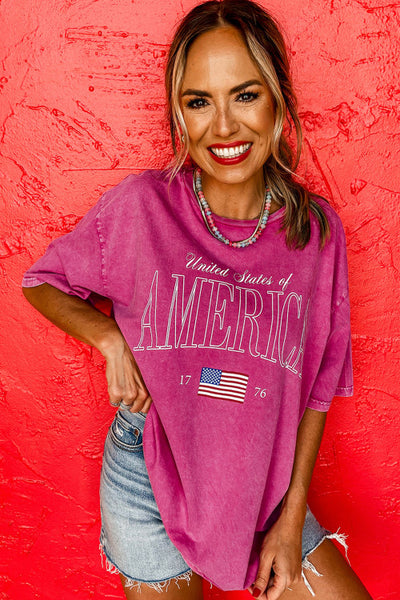 Rose Pink Mineral Wash Relaxed United States of America Tee - Patriotic - 4th of July - Memorial Day - Veteran's Day - USA
