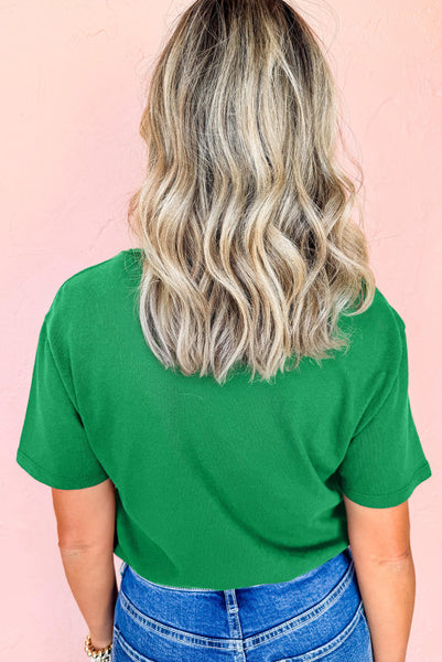 Green Tee with Embroidered Santa Pocket Design