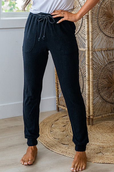 Black Stretchy and Soft Ribbed Joggers with Drawstring Waist