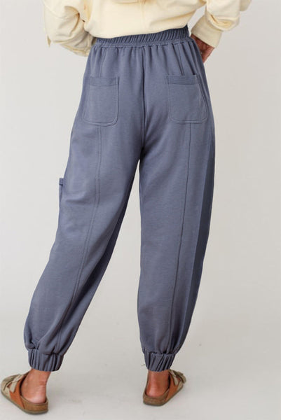 Steel Blue Cargo Style Joggers with Drawstring