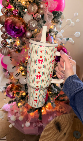 Holly Jolly Bow Striped Flip Straw 40oz Holiday Tumbler - Christmas