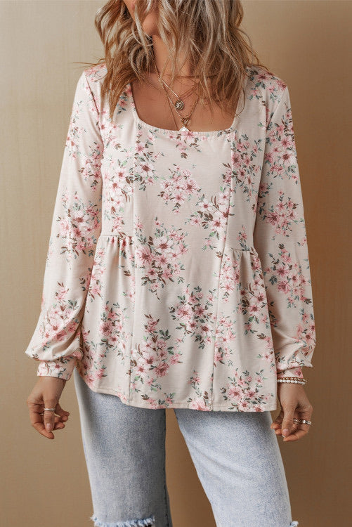 Floral Long Sleeve with Scoop Neck