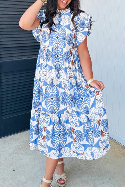 Sky Blue Botanical Print Maxi Dress