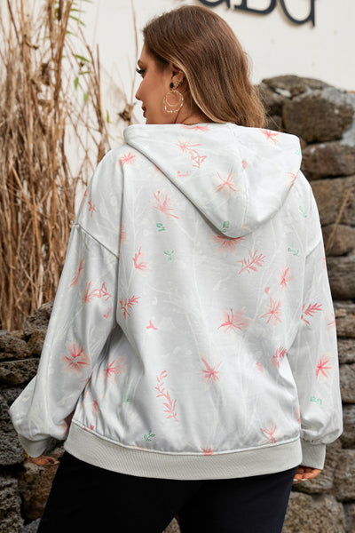 Curvy Floral Hooded Pullover with Kangaroo Pocket