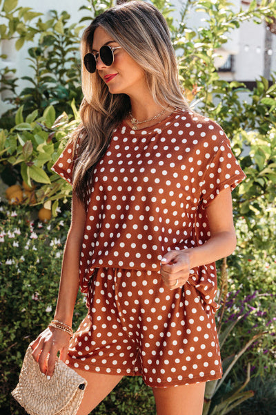 Brown Polka Dot Top and Shorts Set