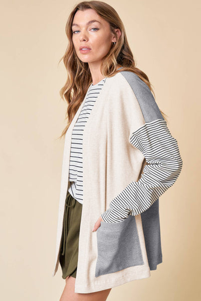 Open Front Colorblock Cardigan