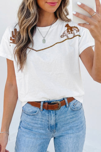 Embroidered Western Print Top
