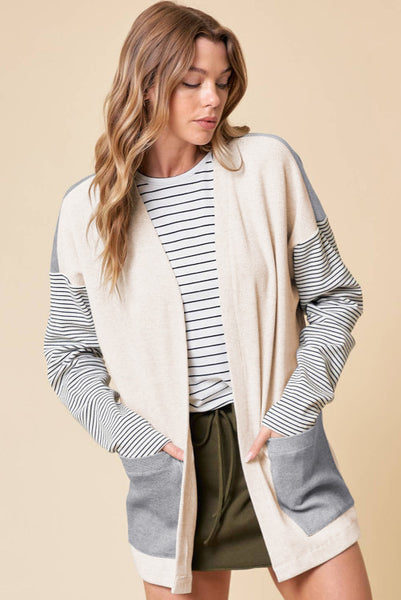 Open Front Colorblock Cardigan