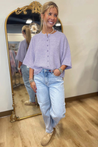 Lavender Purple Half Sleeve Button Up Sweater