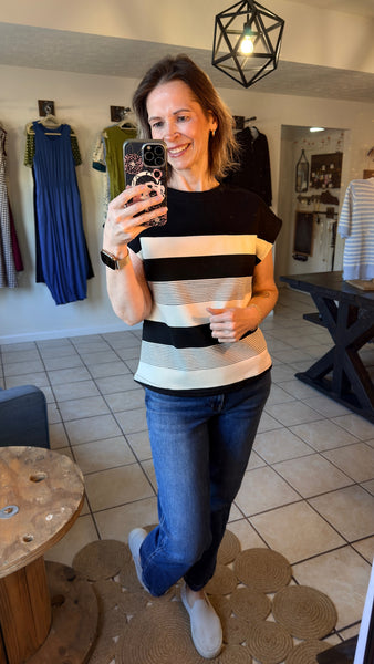 Black Striped Cap Sleeve Top